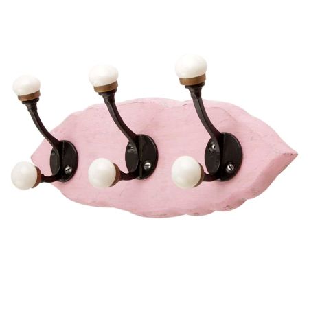 Pink Black Double Loop Ceramic Iron Wooden Hooks